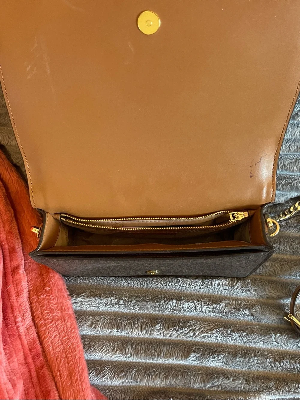 Michael Kors Brown Leather Trim Crossbody Bag